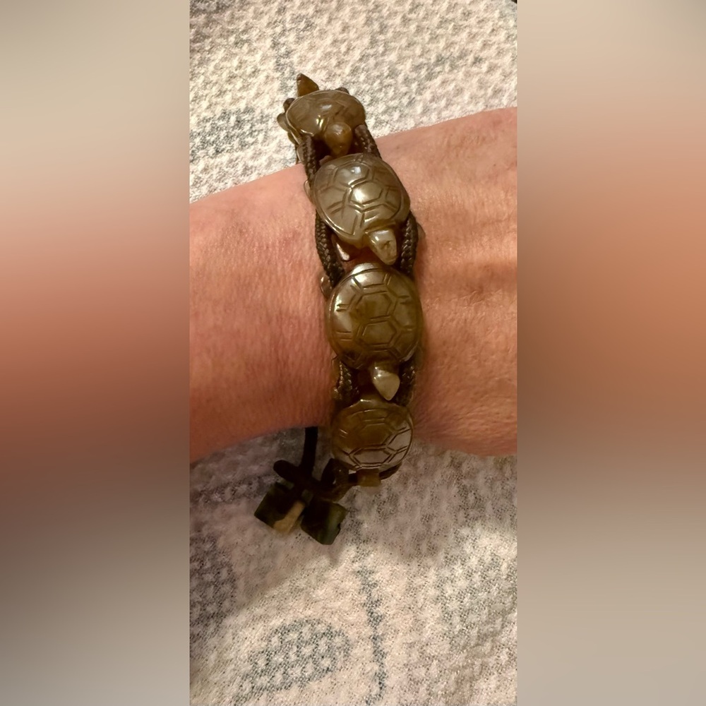 11” Turtle Carved Stone Bracelet on a Rope Beautiful